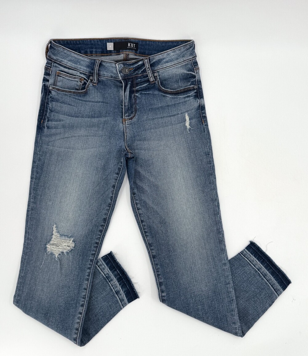 Kut From The Kloth Jeans Womens 4 Kurvy Diana Crop Skinny Distressed Raw Hem Den